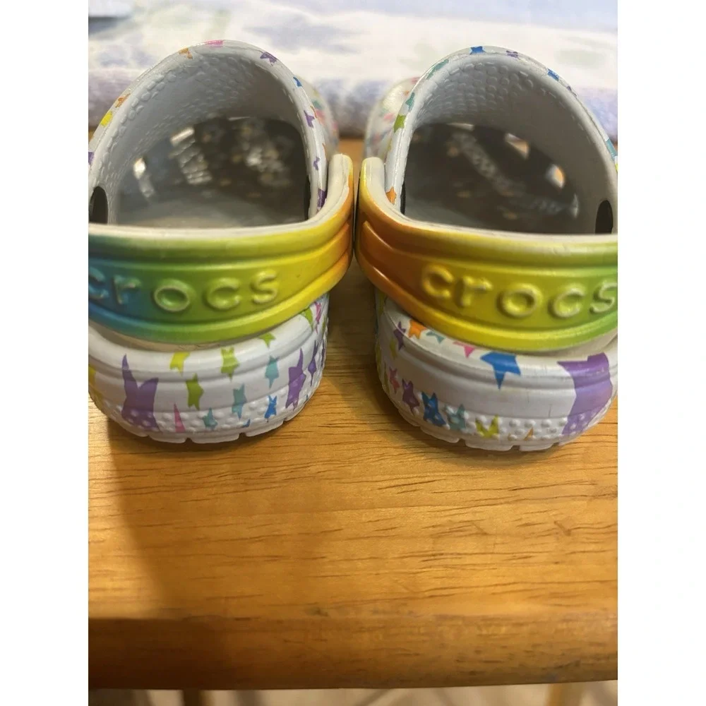 Crocs Girl's Slip‎ On Shoes Grey With Multicolor Stars Child 4